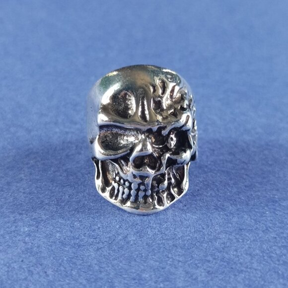 💀 Gothic Half Melted Skull Face Heavy Metal Ring (Size 10) - Picture 1 of 4